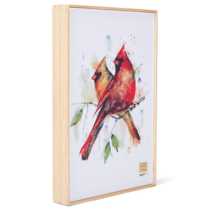 DEMDACO Dean Crouser Cardinal Pair Watercolor Red 12 x 8 Wood and Canvas Decorative Wall Art Sign - Image 2